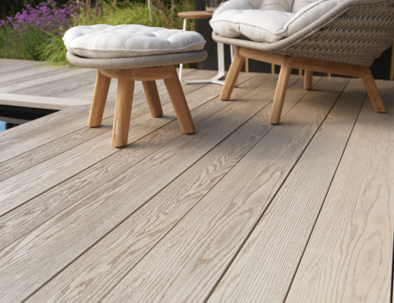 Millboard Enhanced Grain decking in Limed Oak
