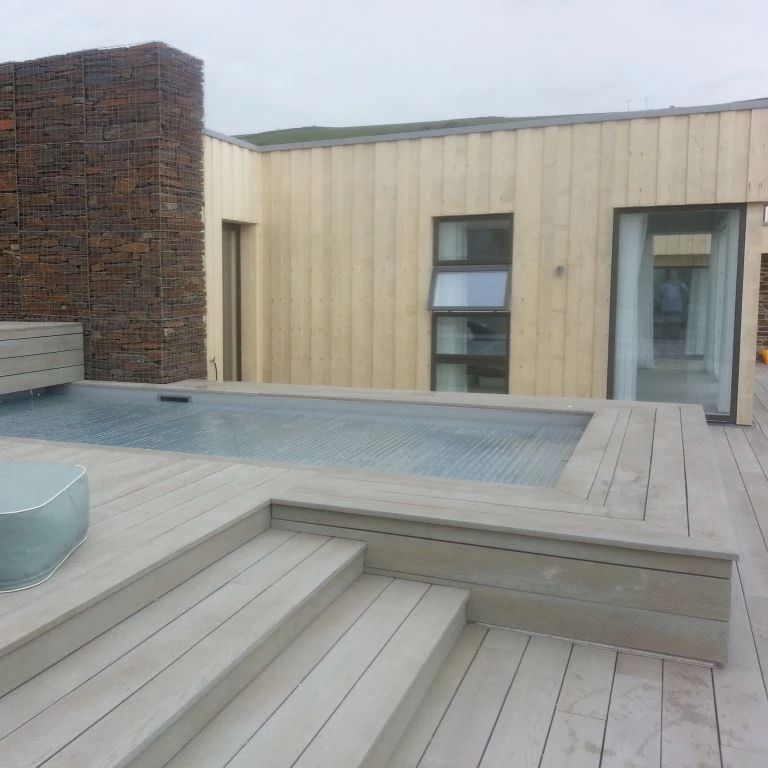 Outside view with steps made with enhanced grain smoked oak