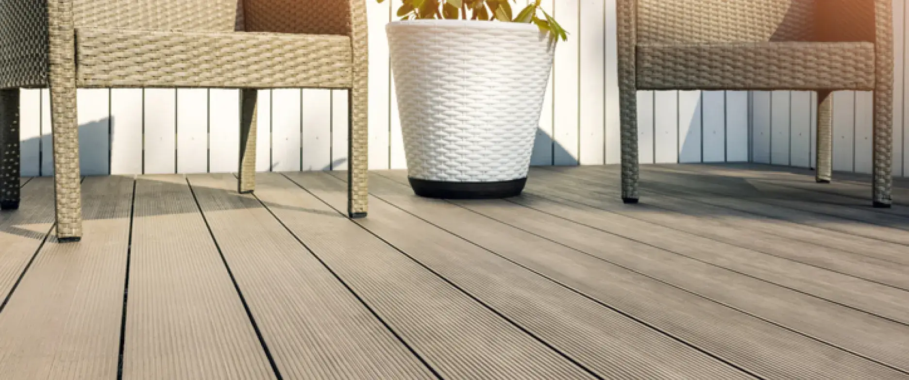 Furnished outdoor terrace with wpc wood plastic composite decking boards